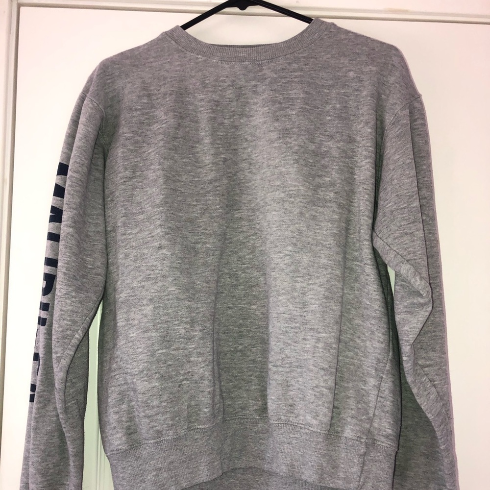 Navy blue “Malibu CA”, grey crewneck